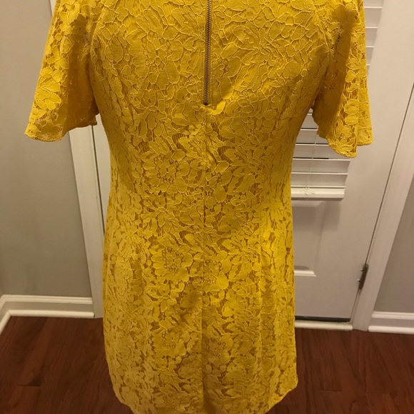 Yellow Lace Dress with Short Flowing Sleeves - Picture 2 of 6